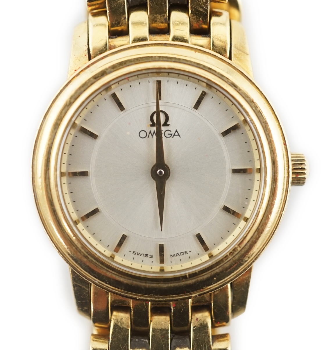 A lady's early 2000's 18ct gold Omega quartz wrist watch